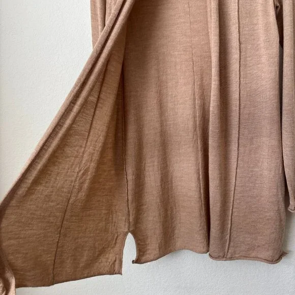 Cynthia Rowley Extrafine Merino Wool Open Front Longline Neutral Tan Cardigan - Picture 8 of 12